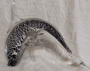 Vetro Murano Delfino Artistico Nero/Bianco/Trastarente ARGENTO sommerso - Foto 1 di 17