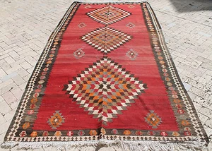 Caucasian Rug 69''x128'' Handwoven Kilim 176x340cm Area Rug Oriental Vintage Rug - Picture 1 of 12