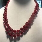 Vintage 2 Strand Transparent Ruby Red Lucite Bead Necklace Western Germany
