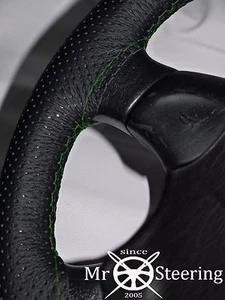 FOR FORD FALCON BA BF PERFORATED LEATHER STEERING WHEEL COVER GREEN DOUBLE STCH - Picture 1 of 5