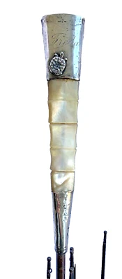 2 Turtle Sterling Mother of Pearl Handle Parasol with Frame Monogram Freda Old - Image 1 of 4
