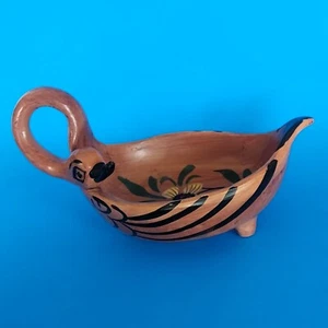 Pottery goose duck swan gravy boat bowl Italian clay floral folk art READ - Picture 1 of 10