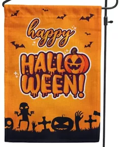Zombie Pumpkin Graveyard Halloween Garden Flag - 12" x 18", Double Sided - Picture 1 of 4
