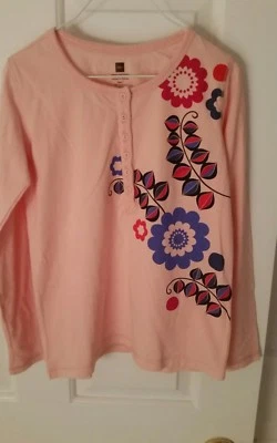 TEA Collection Shirt Top Pink Peach Girls Size 7 Long Sleeve Floral  - Изображение 1 из 4