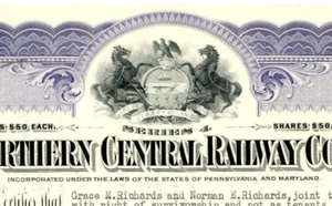 Certificado de acciones de American Bank Note Co Northern Central Railway Company 1960 - Imagen 1 de 3