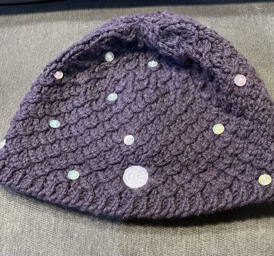 Columbia Convert Azul Crochet Tejido Gorro Gorra Lentejuelas OSFM Lana Mohair Foto 1 de 4