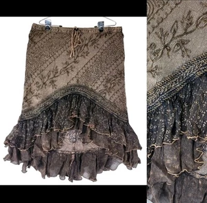 L.S.I. Layered Fairy Skirt Womens S/M Brown Goblin Core Asymmetrical Whimsigoth - Picture 1 of 24
