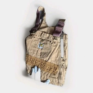 VTG Carhartt Nylon Brush Double Knee Hunting Bib Tan Brown Overall 32x30 Outdoor - Picture 1 of 11
