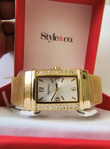Style & Co 22mm Gold Tone Crystal Accent Bezel Stainless Steel Ladies Wristwatch - Picture 1 of 8