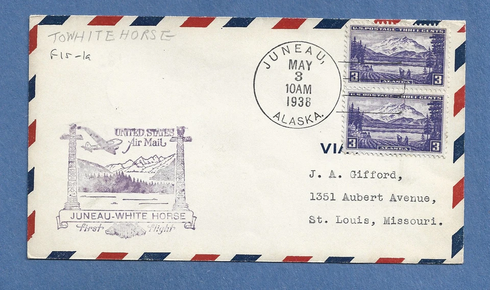 CUBIERTA DE VUELO JUNEAU ALASAKA A ST LOUIS MO / CABALLO BLANCO 3 DE MAYO DE 1938 Foto 1 de 1