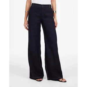 Madewell The Zoe Relaxed Wide Pant in 100% Linen Jet Black Size 4 - Picture 1 of 9