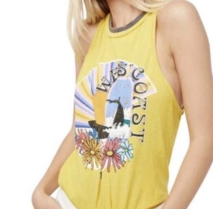 Camiseta sin mangas We The Free amarilla gráfica West Coast flor amarilla talla G pequeña #766 - Imagen 1 de 15