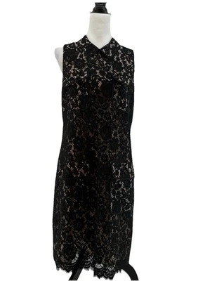 J Crew Black Lace Overlay Dress  Woman’s 10  Cocktail Party Collared 4 Pockets - Image 1 of 4