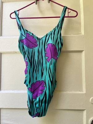 Maiô vintage rosa Marie Reid retrô verde preto roxo floral feito nos EUA 10 - Imagem 1 de 4