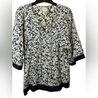 Blusa Da-Nang Blanco y Negro Floral 3/4 SS Algodón Mezcla Seda Foto 1 de 4