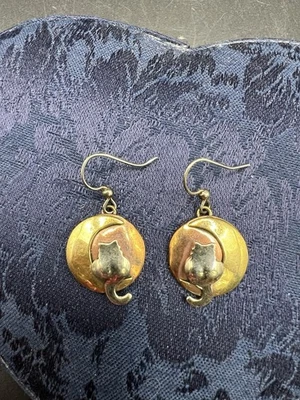 PENDIENTES GAT on CRESCENT MOON VINTAGE Metales Mezclados Gatito Vintage Foto 1 de 4