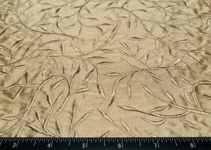 Fine Leafy Embroidery on Kiwi Dupioni Shantung 100% Silk Fabric 44" W (EB-844) - Picture 1 of 4