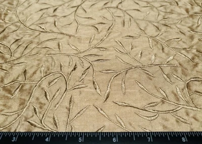Fine Leafy Embroidery on Kiwi Dupioni Shantung 100% Silk Fabric 44" W (EB-844) - Image 1 of 4