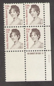 US. 1822. 15c. Dolley Madison (1768-1849). "Zip" Block of 4 LR. MNH. 1980 - Picture 1 of 2