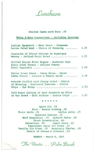 1961 Luncheon Menu March 6th The Vineta Restaurant in Palm Beach, Florida A3 - Picture 1 of 2