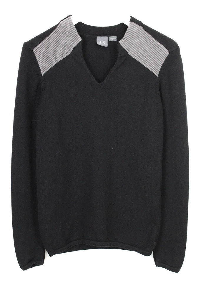 ARMANI EXCHANGE Pullover Herren SMALL Pullover V-Ausschnitt Gestrickt Schwarz - Image 1 of 4