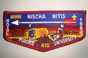 PARCHE OA NITISCHA NITIS LODGE 410 PURDUE UNIVERSITY 1994 NOAC 25º año colgajo - Imagen 1 de 1