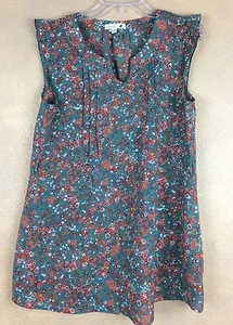 Mine Floral Tunic Cap Sleeve Top w Belt Loops No Belt - Just add a ribbon M - Picture 1 of 8