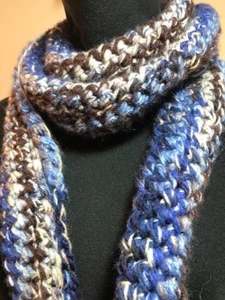 Bufanda Infinity Hecha a Mano Crochet ~5x88~ Azul Cálido Suave Grueso Beige y Marrón - Imagen 1 de 6