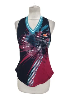 Ellesse Women's Devon Tennis Vest Top Size 10 Navy Mix Abstract Printed Used F1 - Picture 1 of 11