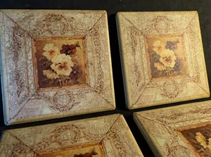 Set of 4 Beige Flowers 4”x4” Coasters - Picture 1 of 6
