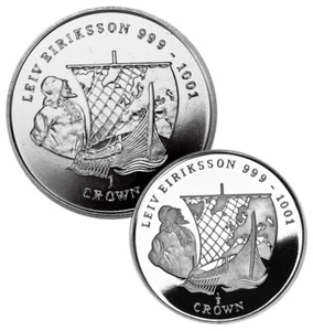Isle of Man Silver 1/2 & 1 Crown 1997 UNC/Proof 'Leif Eiriksson & Viking Ship' - Picture 1 of 5