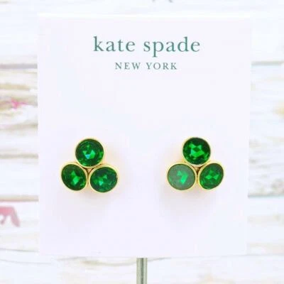 NWT Kate Spade Reflecting Pool Simulated Emerald Green studs earring Gold Plated - Image 1 of 4