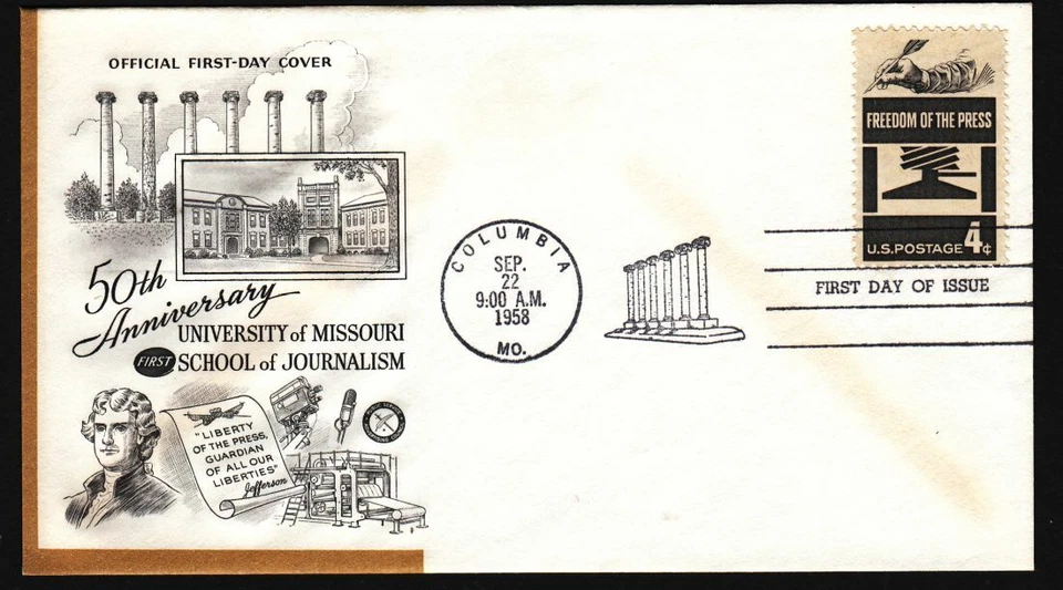 1958 Freedom of Press Sc 1119-15 Univ Missouri Journalism 1st cachet - Image 1 of 2