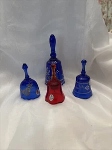 Fenton Glass Bells Lot Of 4 Signed - Picture 1 of 17