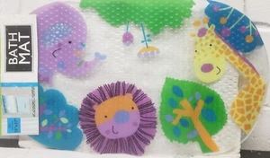 Semi-Clear Vinyl Oval Bath/Shower Mat w/Suction Cups (27"x15") WHIMSICAL ANIMALS - Picture 1 of 19