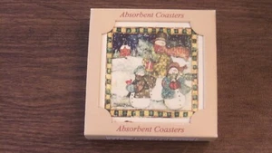 NIB Highland Graphics USA Absorbent Tile Coasters Set Of 4 Christmas Snowman - Picture 1 of 3