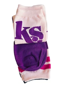 Kate Spade Crew Socks KS Logo Purple Pink Leopard Animal Print - Picture 1 of 4