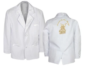 BIG SALE-- Baby Toddler Boy Christening Baptism White Tuxedo Gold Angel on Back - Picture 1 of 4