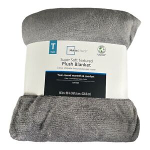 Mainstays Super Soft Textured Plush Gray Twin Blanket