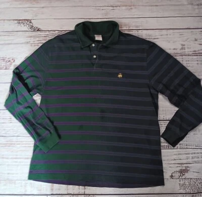Camiseta polo masculina manga longa listrada verde/roxa Brooks Brothers X-Grande  - Imagem 1 de 4
