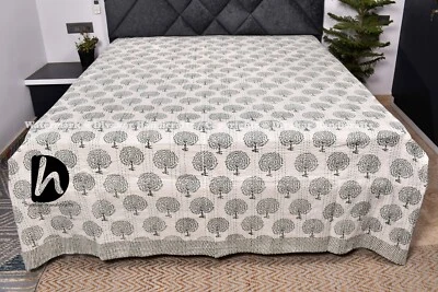 King Blanket Kantha Quilt Throw Handmade Cotton Coverlet Hobo Ralli New Bedcover - Image 1 of 2