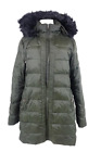 Ralph Lauren Down Puffer Coat Womens Size XL Hunter Green Hooded Fur Trim Long