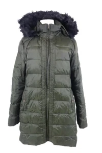 Ralph Lauren Puffer Coat Womens XL Down Hunter Green Hooded Fur Trim Long - Picture 1 of 22