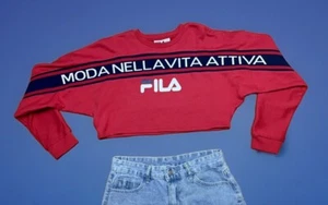 FILA Sweatshirt Lucie Cropped Red Fleece Logo Crewneck Women’s M - Picture 1 of 7