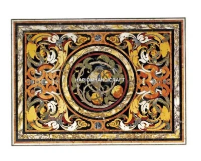 48"x24" Black Marble Scagliola Fine Floral Top Corner Table Inlaid Luxurious Dec - Image 1 of 4