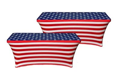 HANDINHANDCREATIONS USA American Spandex 6FT Tablecloth 2 Pack - Washable Fitted and Wrinkle Resi...