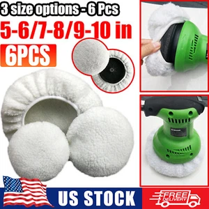6X Car Polisher Wax Polishing Bonnet Buffer Pads Lambs Wool Cover 5-6/7-8/9-10'' - Picture 1 of 15
