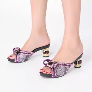 Blue Luxurious Rhinestones High Heels 7CM Sandals Red Lady Shoes Women Slippers  - Picture 1 of 15
