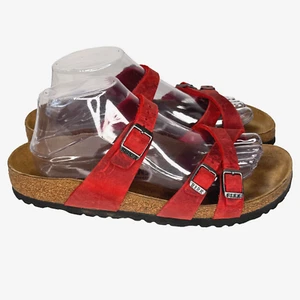 Birkenstock Sandals Womens Size 9.5 Franca Fire Red Strappy Oiled Leather Boho - Picture 1 of 8