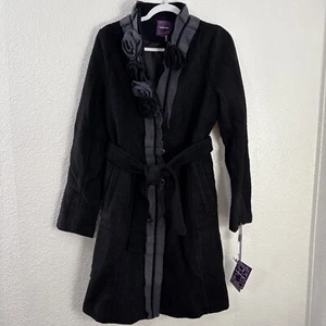 Neu mit Etikett Lulumari 2000er Mantel Wollmischung grau schwarz Gürtel knielang strukturierte Jacke - Bild 1 von 9